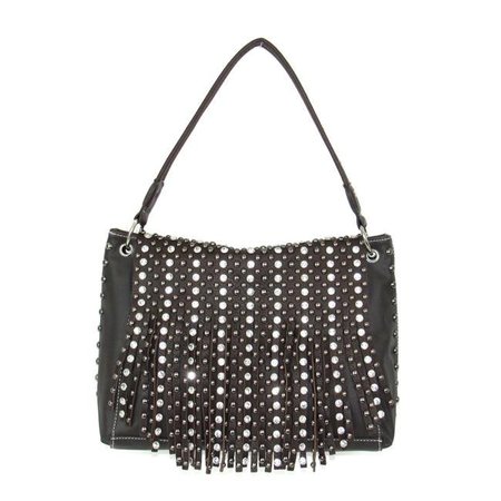 SAVANA Savana FRS-755 BK Fringe Accented Flap Bag with Stud & Stones FRS-755 BK